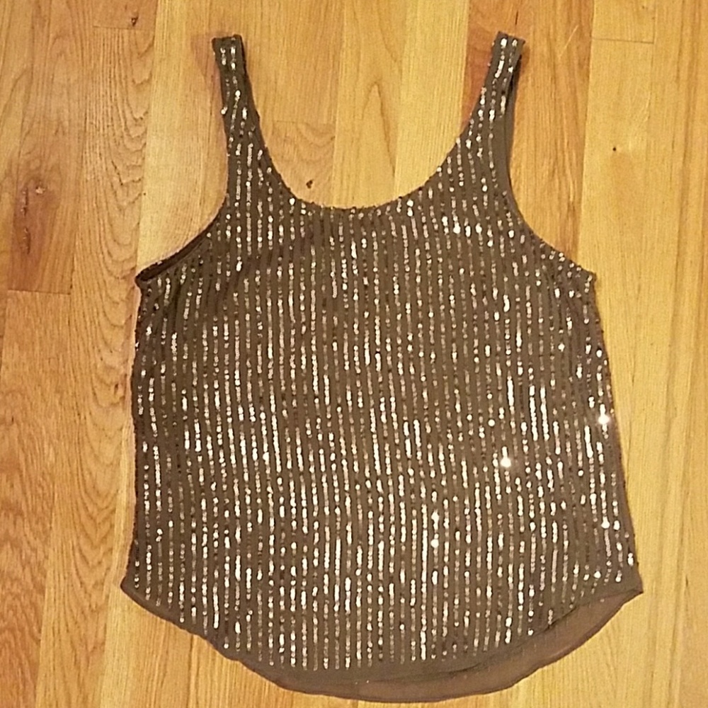 Taupe metallic sequin top